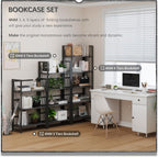 4NM No Assembly Folding Bookshelf Storage Shelves 4 Tiers Vintage Bookcase Standing Racks Study Organizer Home Office (Gray Black)