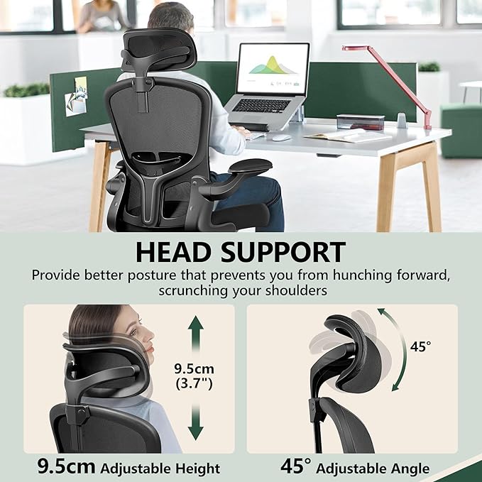 FelixKing Office Chair Ergonomic Desk Chair with Headrest, High Back Computer with Adjustable Lumbar Support and Wheels,Executive Swivel Comfy with flip-up Armrests for Home Office