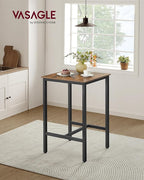 VASAGLE Bar Table, Small Kitchen Dining Table, High Top Pub Table, Height Cocktail Table for Living Room Party, Sturdy Metal Frame, 23.6 x 23.6 x 41.7 Inches for Narrow Spaces, Rustic Brown and Black