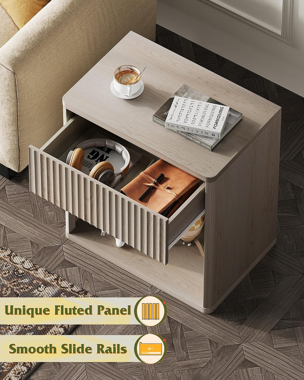 WLIVE Night Stand Set of 2, Wood Nightstand Sets with Storage Drawer and Open...