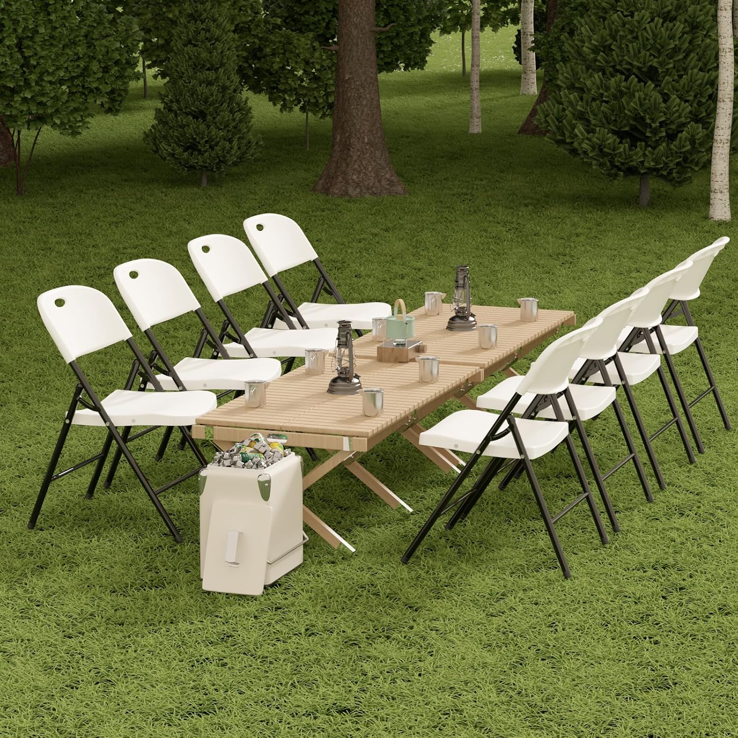 Nazhura 350 Weight Limit Heavy Duty Plastic Folding Chair with Reinfoced Steel Frame for Indoor and Outdoor, Wedding, Party, Restaurant, Meeting Room, Patio and Garden (8, White)