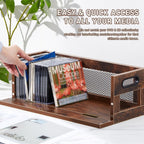 Jetec 1 Set Retro CD Storage Box - Father's Gift for Dad, Metal & Wood Holder Shelf with Handles, Cassette & DVD Organizer, Holds up to 36 CDs & Movie Cases, Vintage Display Rack