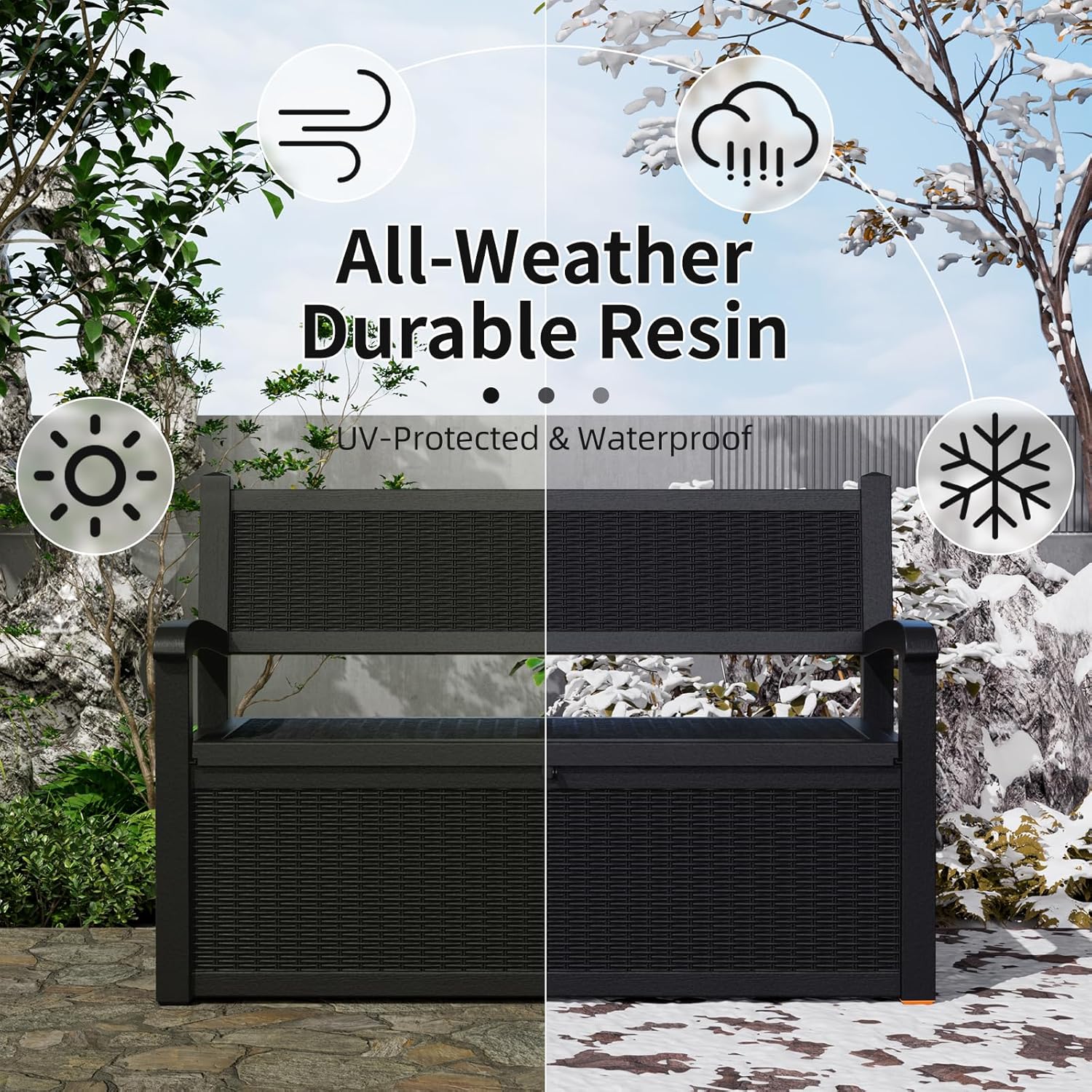 DRATO 75 Gallon Storage Bench Deck Box Outdoor Indoor,Lockable Durable All-Weather Seating with Hidden Storage,Deck Storage for Garden, Pool, Patio,Black