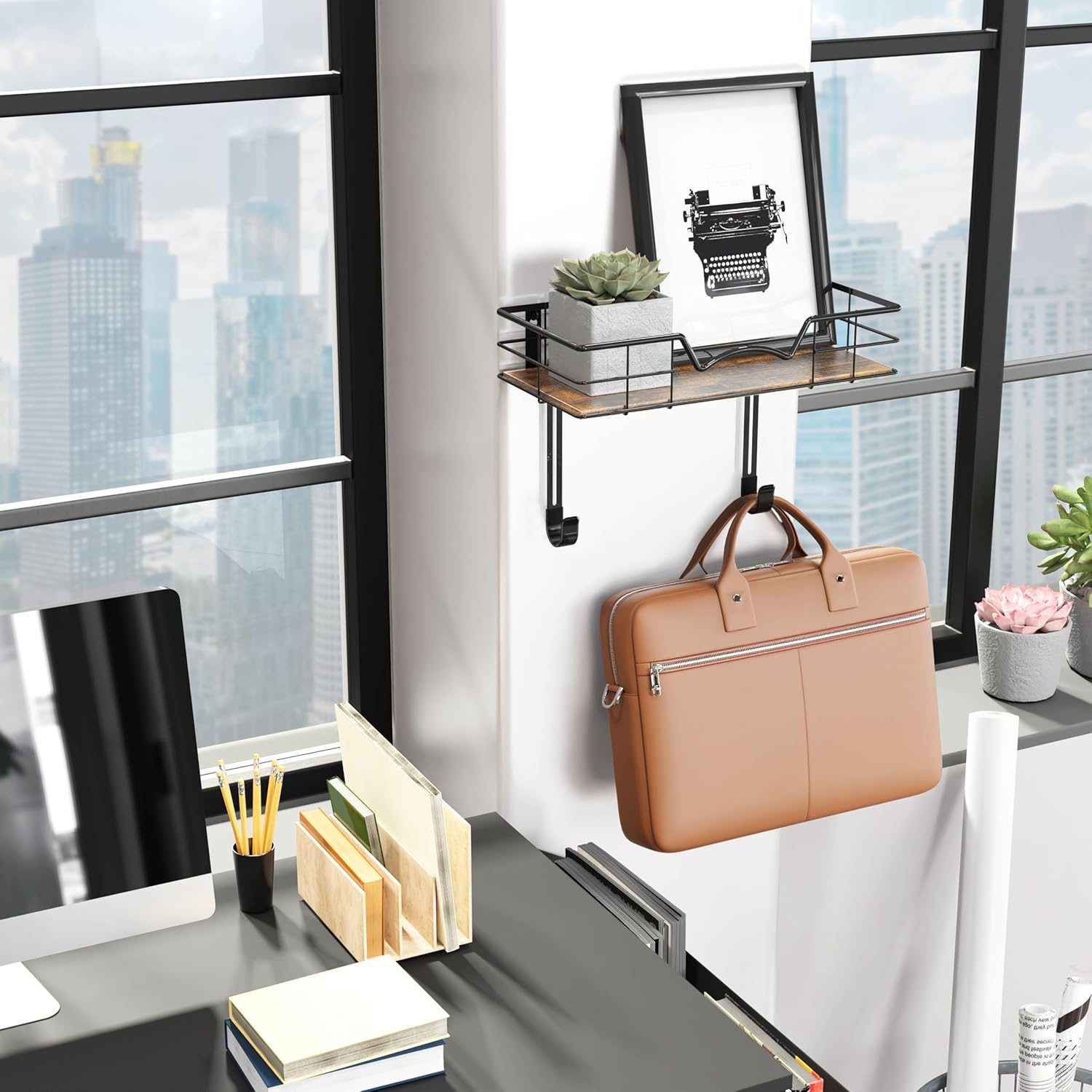 Simple Houseware Wall Mount Ironing Board Holder with Hanger Storage Shelf, Black