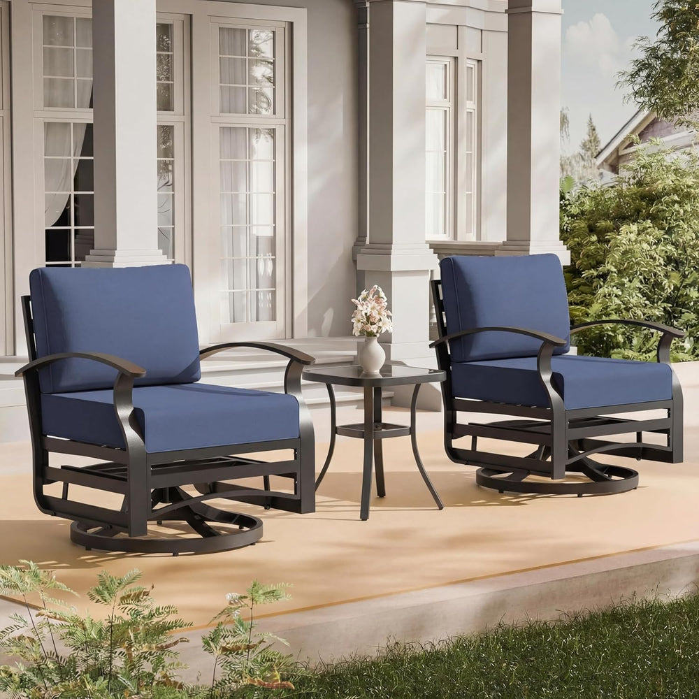 3 Piece Aluminum Swivel Rocking Chair Set, Outdoor Patio Swivel Gliders Chair...