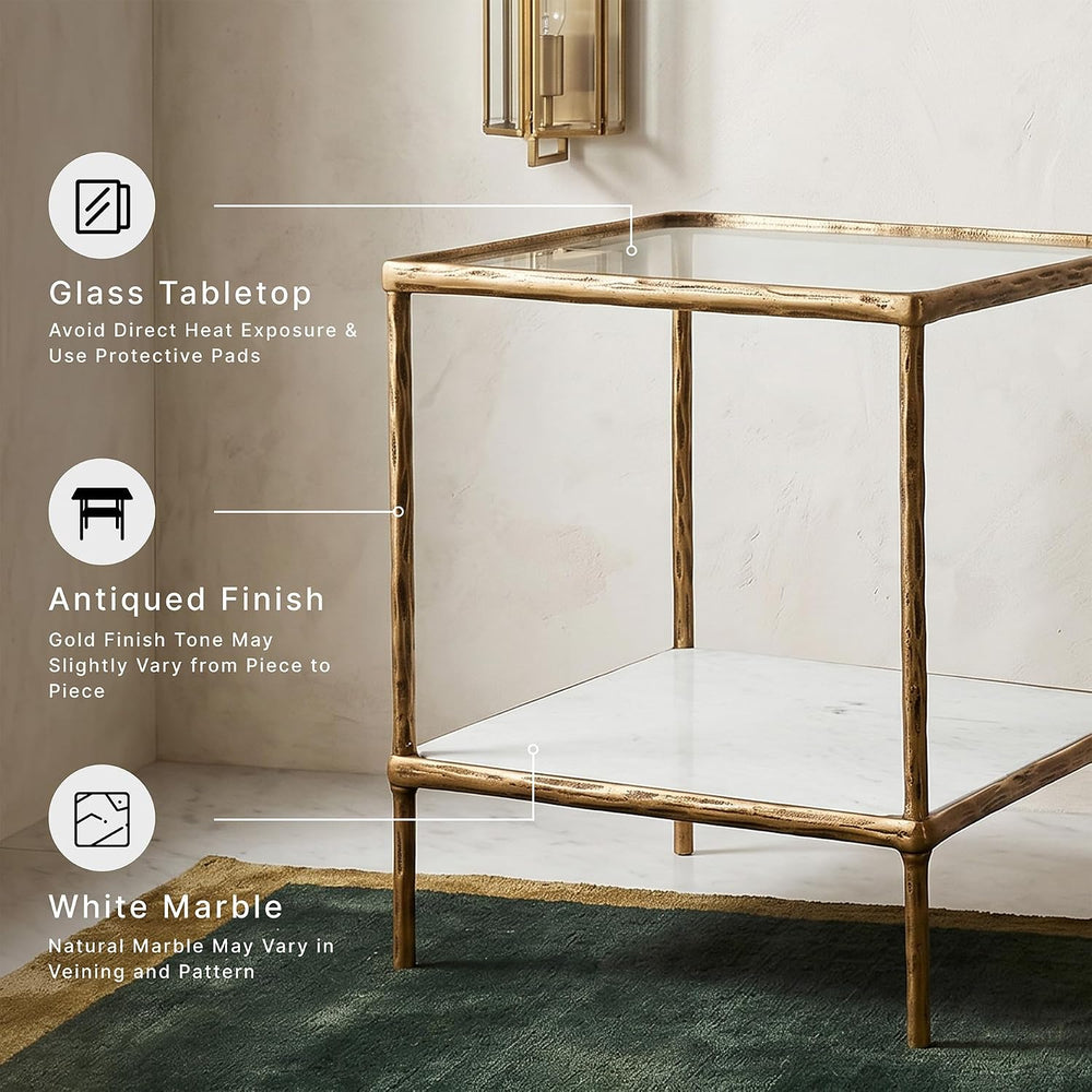 Signature Design by Ashley Ryandale Square End Table, Brass Glass & Marble