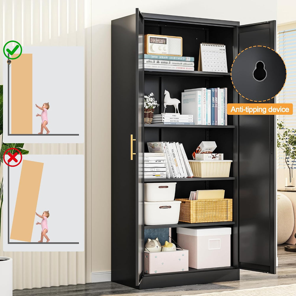 71" Tall Kitchen Pantry Cabinet, Metal Kitchen Pantry Storage Cabinet wi...