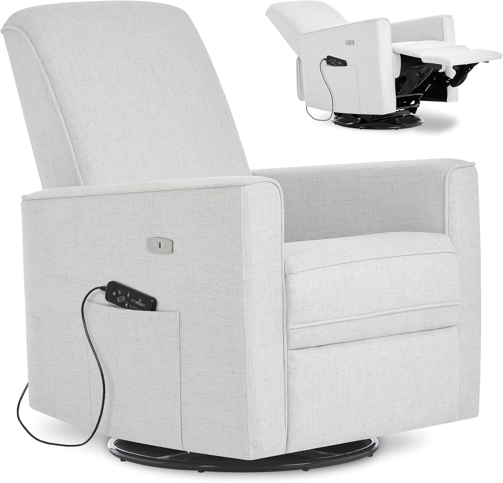 Evolur Harlow Power Glider Recliner, USB Charging, 275° Swivel, Fog Grey