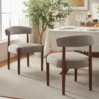 VKNOW Wooden Dining Chairs Set of 2, Modern Upholstered Dining Room Chairs with Walnut Wood Legs and Curved Backrest, Fabric Kitchen Chairs for Farmhouse/Living Room/Dining Room, Brown