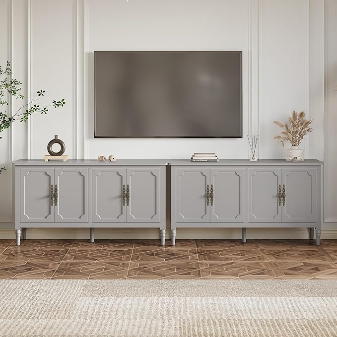 RoyalCraft 59'' Sideboard Buffet Cabinet with Storage, Modern Buffet Cabinet with Adjustable Shelves & Carved Handle, Mid Century Large Credenza Coffee Bar for Dining Room, Living Room (Dove Gray)