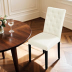 CHUN YI Dining Chairs Set of 8, Button Tufted Upholstered Fabric Dining Room Chairs with Solid Wood Legs, Modern Parsons Chair Side Chair for Kitchen/Restaurant/Hotel, Ivory White