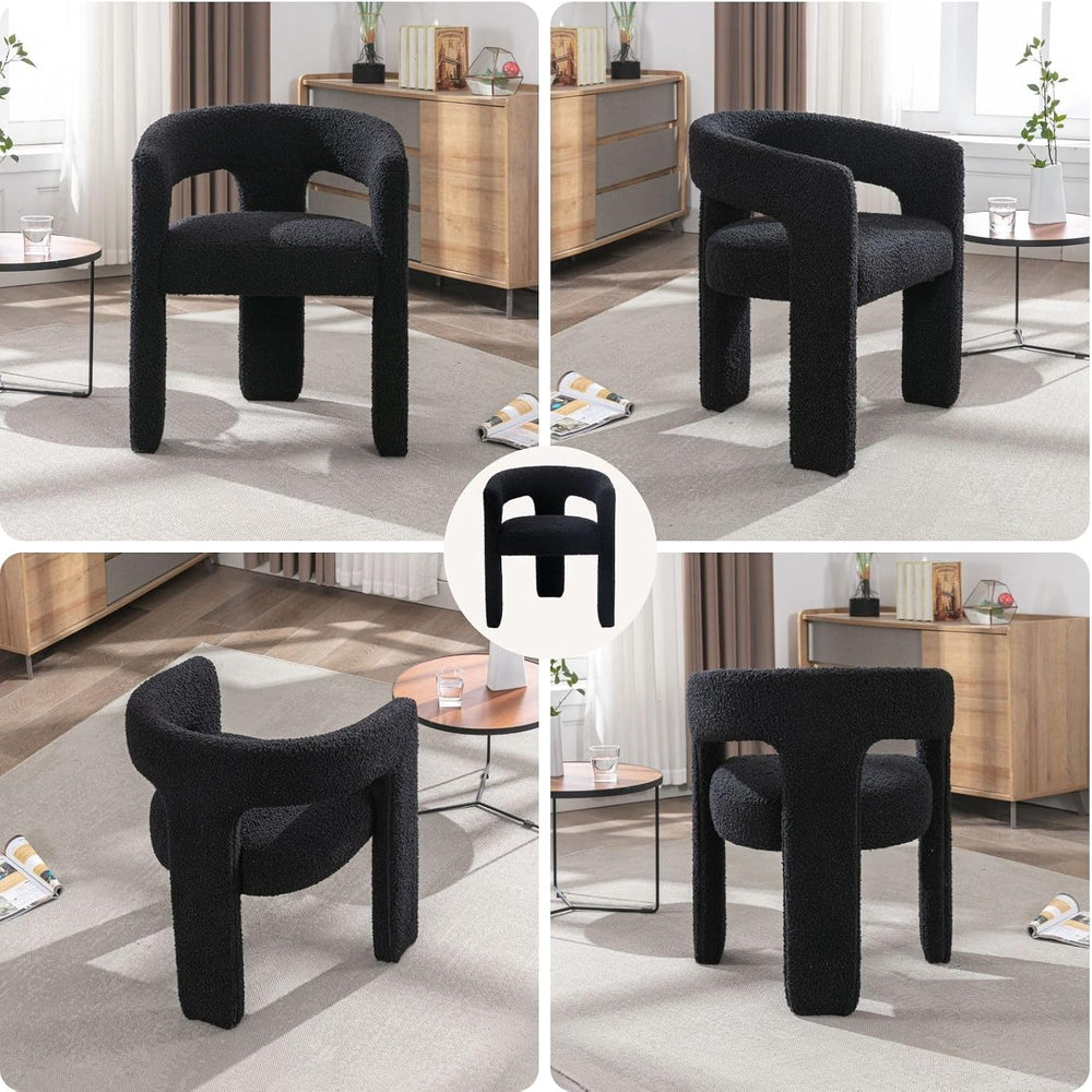 Black Sherpa Dining Chairs Set of 2, Modern Barrel Dining Room Chairs Upholst...