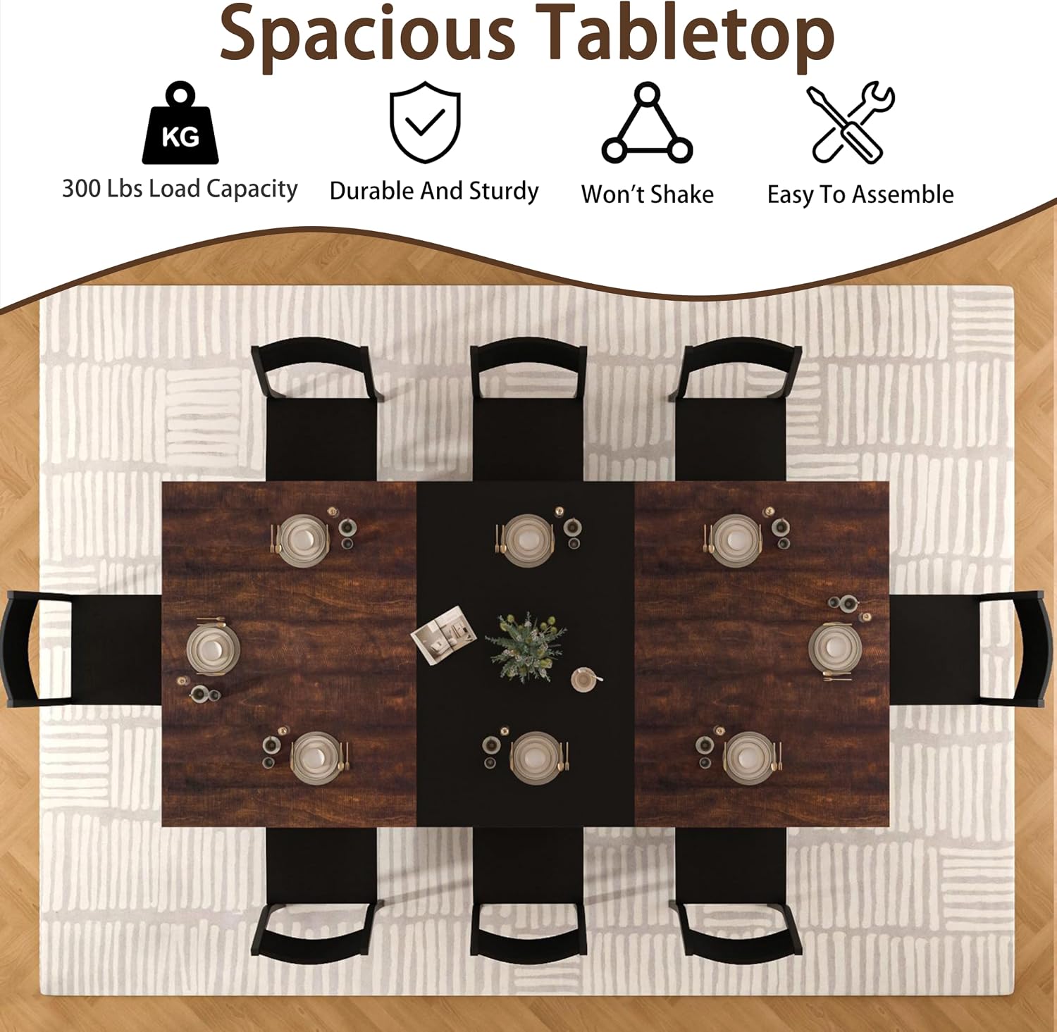 78.7 Inch Dining Table for 8 People, Large Rectangular Farmhouse Kitchen Table with Waterproof Wood Tabletop and Adjustable Leg for Kitchen Dining Room, Brown