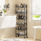 6 Tier Slim Storage Cart, Narrow Cart with Wheels, Metal Mobile Shelving Unit Organizer for Kitchen, Bathroom, Laundry Room, Living Room & Narrow Spaces, Black, 6in(W)