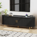 DHH 63 Inch Mid Century Modern TV Stand with Power Outlet for TVs up to 70 Inch, Entertainment Center with Storage and Adjustable Shelves, Media Console with Sliding Doors for Living Room(Black)