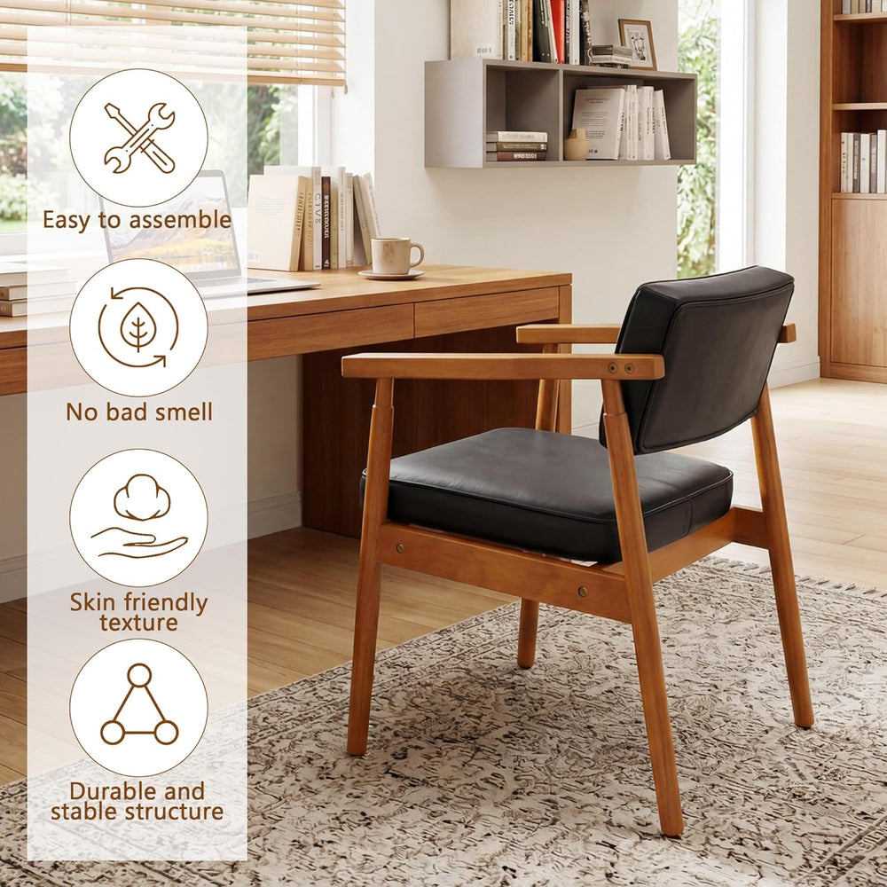 LSSPAID Mid Century Dining Chairs Set of 4, Black PU Leather with Walnut Fini...