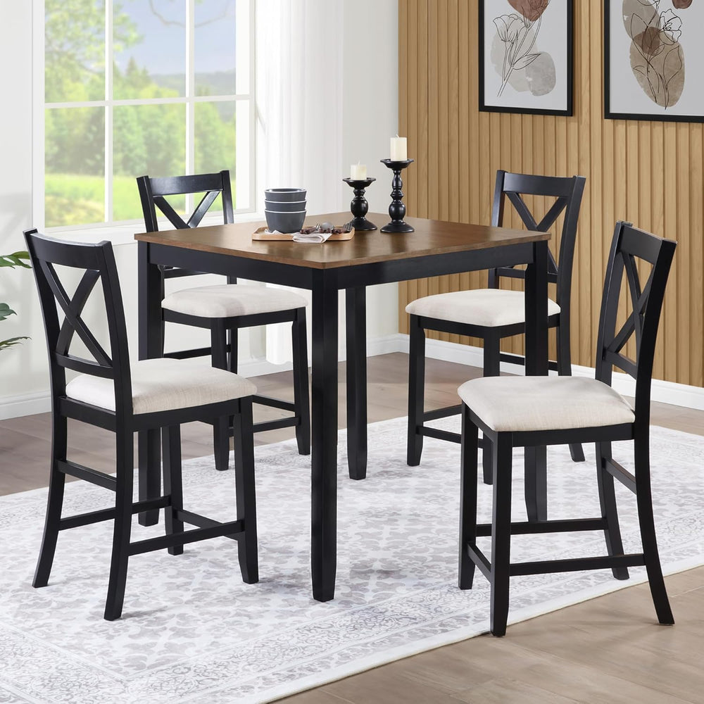 KEIKI 5-Piece Standard Height Dining Table Set with Square Table and 4 X-Shap...