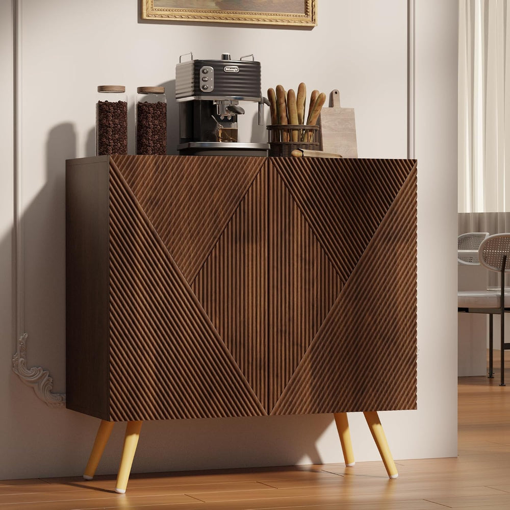DHZ Fluted Sideboard Buffet Cabinet, 30” Wood Storage Credenza with Adjustabl...