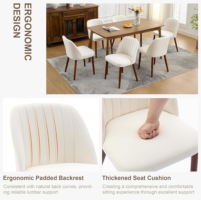 Wooden Dining Chairs Set of 4, Upholstered Kitchen Dining Room Chairs with Padded Seat and Wood Legs, Modern Fabric Side Dinner Chair for Kitchen, Dining Room, Restaurant, Cafe, Beige