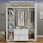 Armoire Wardrobe Closet with Drawers: 74" White Wardrobe with 2 Drawers, 4 Doors Bedroom Armoires with Hanging Rod, Tall Closet Cabinet for Hanging Clothes (59")