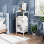 HITNET Bamboo Bathroom Storage Cabinet, 4 Tier Small White Floor Cabinet with Single Door, Free Standing Slim Narrow Storage Organizer for Bedroom Living Room