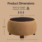 VKNOW 30" Round Storage Ottoman Coffee Table, Ottoman with Sotrage with Lift-Off Lid and Solid Wood Legs, Coffee Tables for Living Room, Bedroom, Apartments, Corners, Orange