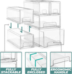Sorbus Small Clear Stackable Storage Drawers – 6-Pack Plastic Organizer Bins with Handles – Stackable Pull-Out Storage Drawers for Closet, Pantry, Office, Bathroom, Craft, and Toy Organization