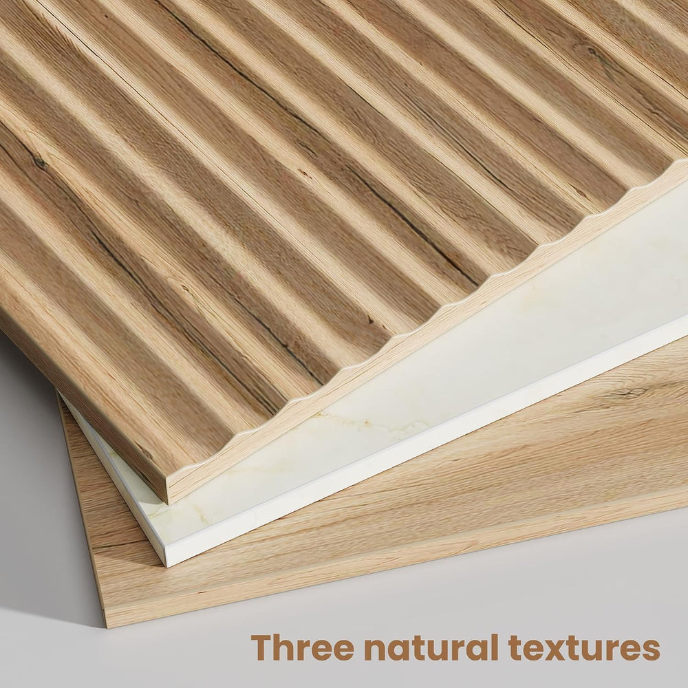 Fluted Nightstand Set of 2 with Faux Marble Top,Natural Oak
