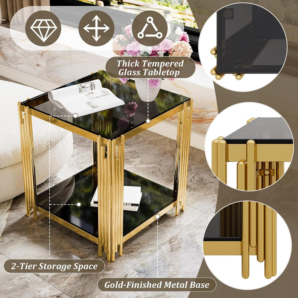 19.9" Square End Table for Living Room, Modern Luxury Side Table with Lo...
