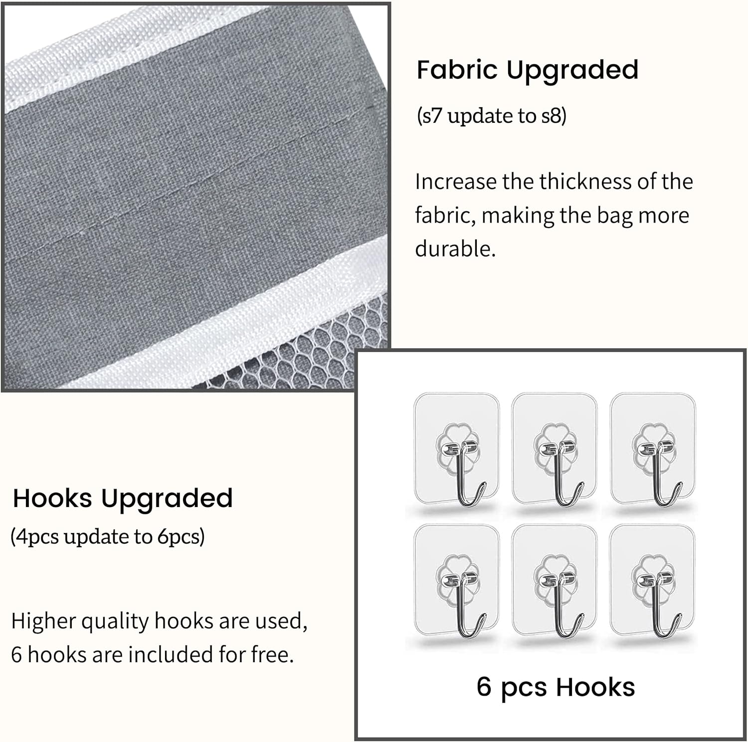 2pcs Middle Wall Hanging Organizer Bag, Linen Fabric Door Hanging Storage Basket with Pockets, Waterproof Bin for Kitchen, Bedroom, Office, RV Camper (Gray)