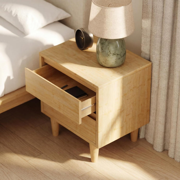 Nectar Bamboo Nightstand, Natural, 23" Height, Japanese Joinery | Bamboo Wood, Artisinal Japense Joinery, 2-Smooth Gliding Drawers, No-Tool Assembly