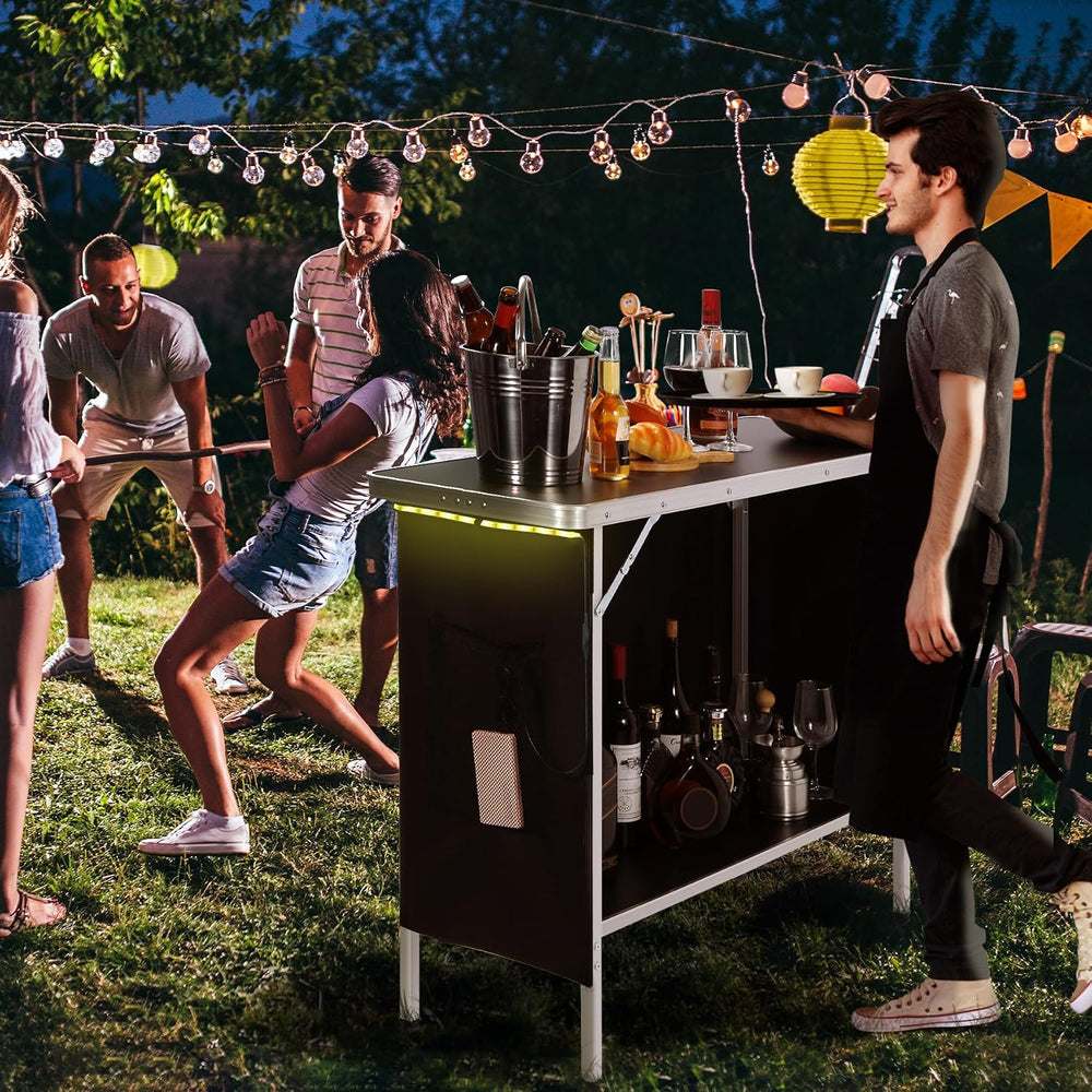 43" Long Portable Bar Table with Remote-Controlled Multi-Color LED Light...