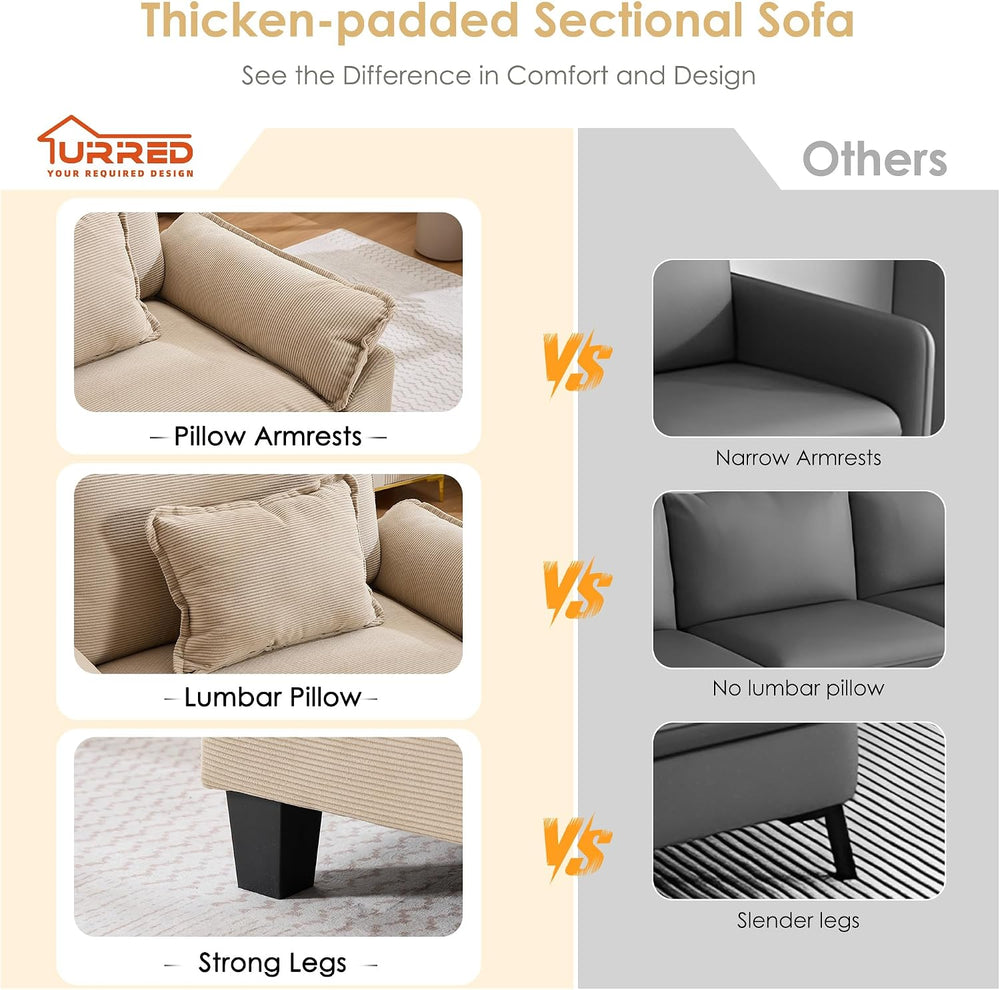 URRED Oversized Modular Sectional Sofa，Solid Khaki：122" U Shaped | Moder...
