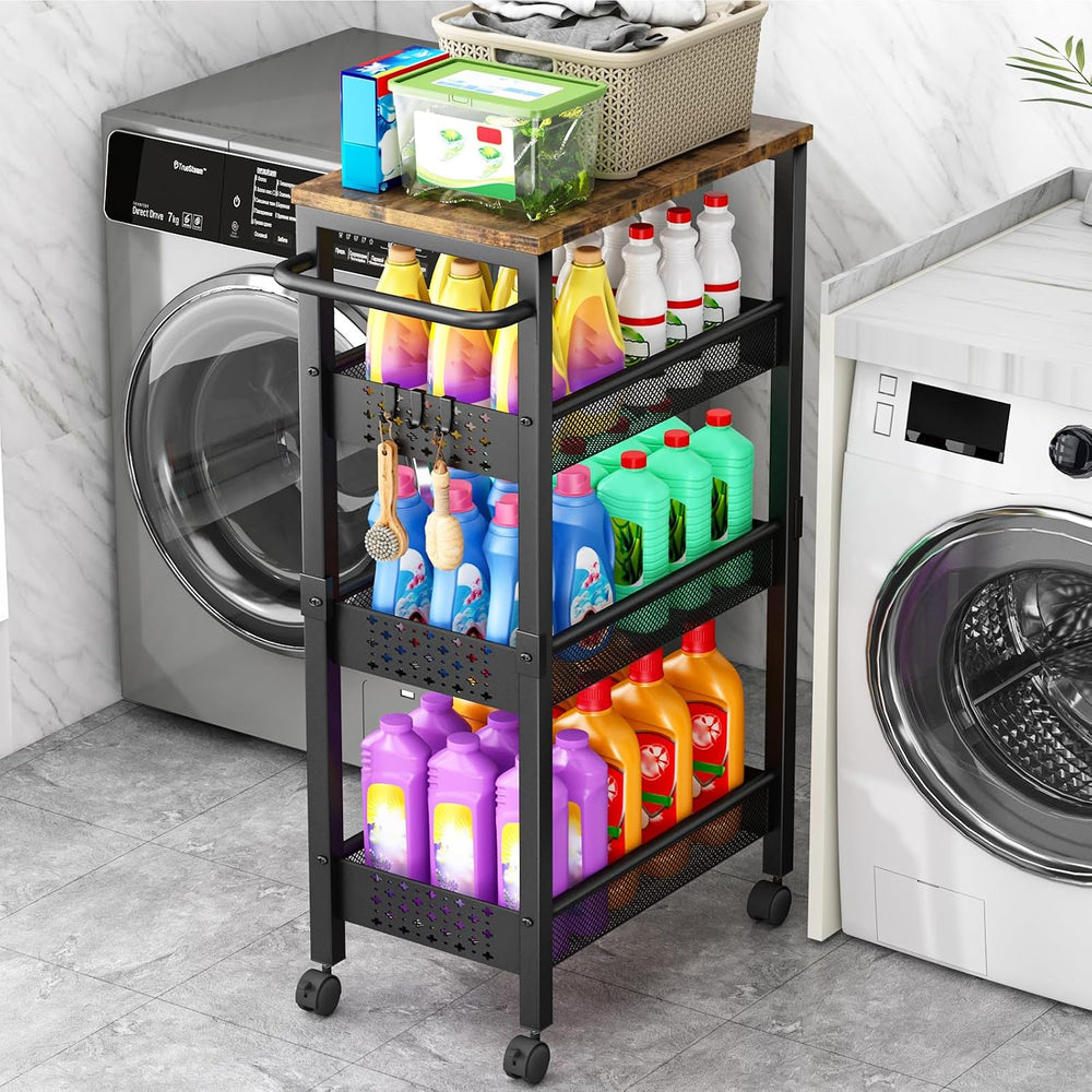 Vivihomety 4-Tier Laundry Utility Rolling Cart with Wheels, Metal | Narrow 8....