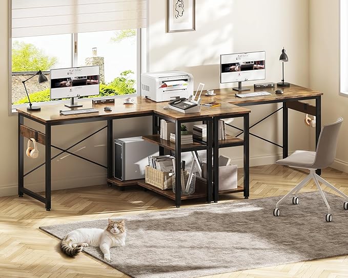 Casaottima L Shaped Computer Desk, 40 Inch Small Corner Desk with Storage Shelves & PC Stand, Reversible Gaming Desk for Bedroom, Modern Writing Study Table for Home Office, Vintage