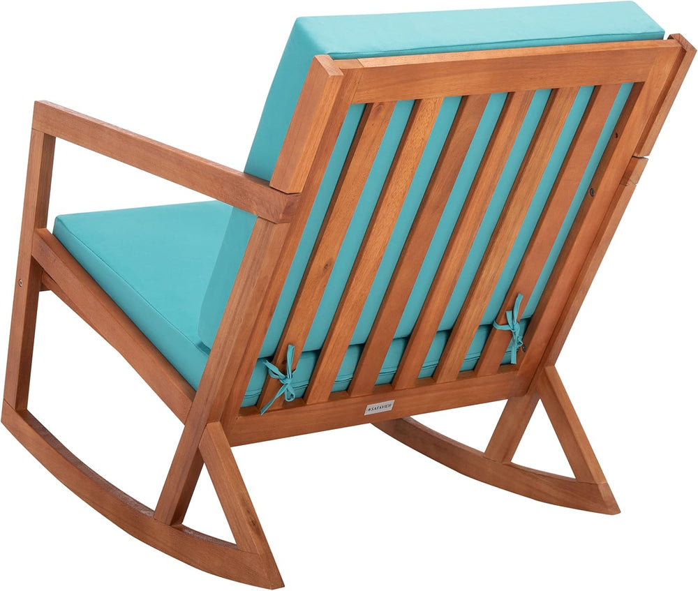 Safavieh Outdoor Collection Vernon Wood Blue Cushion Rocking Chair PAT7013Q, ...