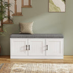 Turosur Shoe Storage Bench with Cabinet, 3-Tier Entryway Bench with Padded Seat Cushion, Shoe Cabinet Bench with 4 Adjustable Shelves for Bedroom, Mudroom, White