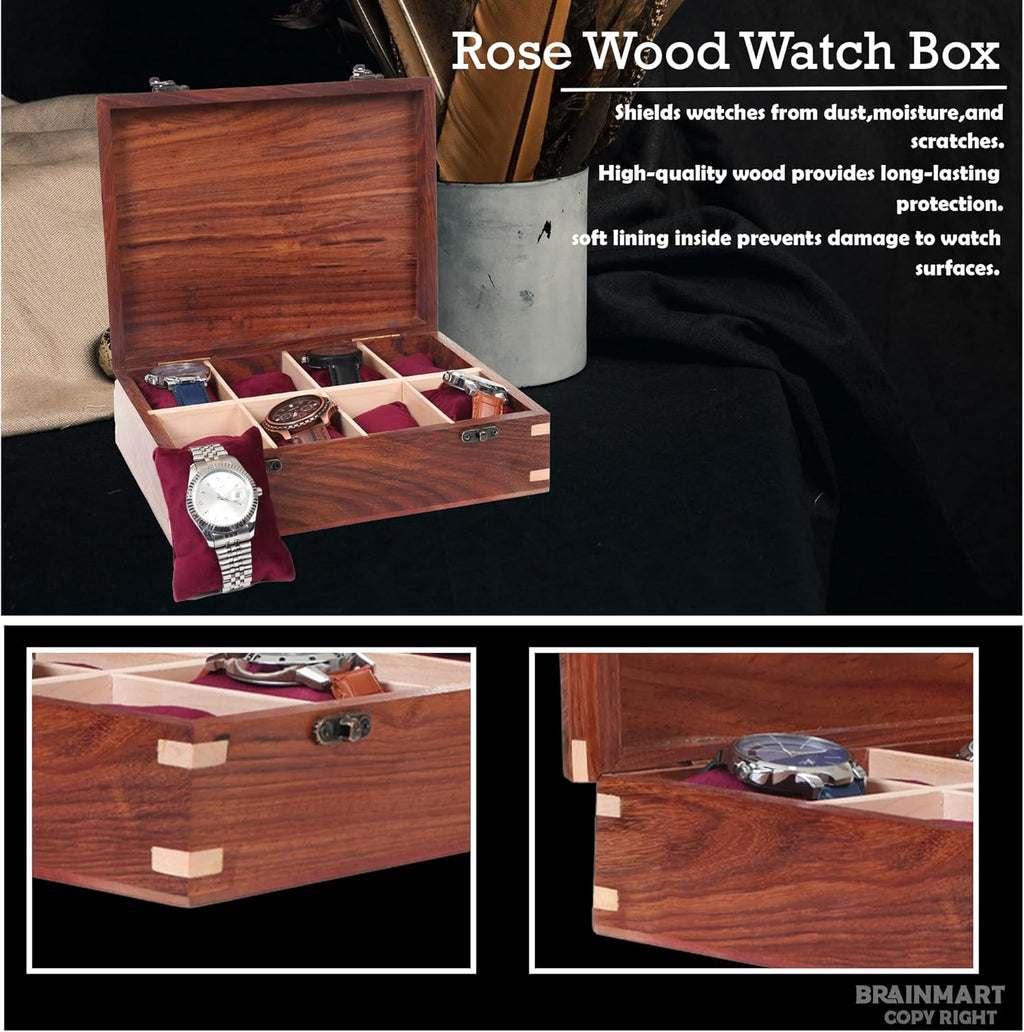 Wooden Watch Box for Men & Women, Watch Organizer & Display Case, Premium Long-Lasting Watch Holder for Storage, Elegant Gift for Watch Collectors (Wood Top, 8 Slots)