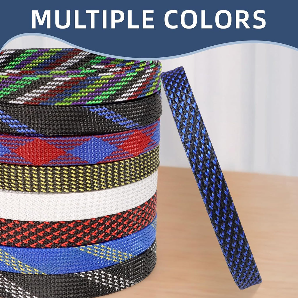 Braided Cable Sleeving, PET Expandable Braided Cable Sleeve, Flexible Mesh Sleeving Cord Management for Audio Video and Other Home Device, Cord Protector from Pets (Black Blue-2, 1/8")
