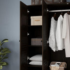 Almirah for Clothes, Tall Brown Bedroom Storage Wardrobe Closet Cabinet with Louvered Doors and Shelves, Large Wide Standing Wardrobe Clothes Closet with Hanging Rod and Drawers for Bedroom