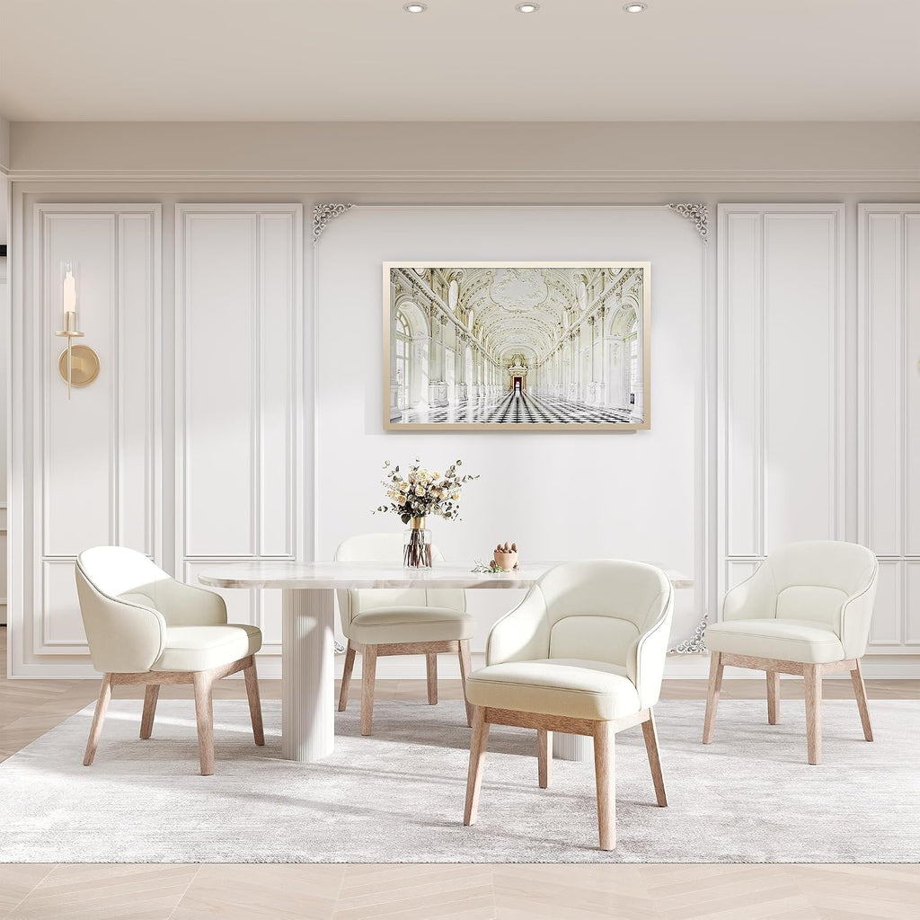 MALOL Dining Chairs Set of 4 with Lumbar Support,Fabric Upholstered Kitchen Chairs with Wooden Legs,Beige