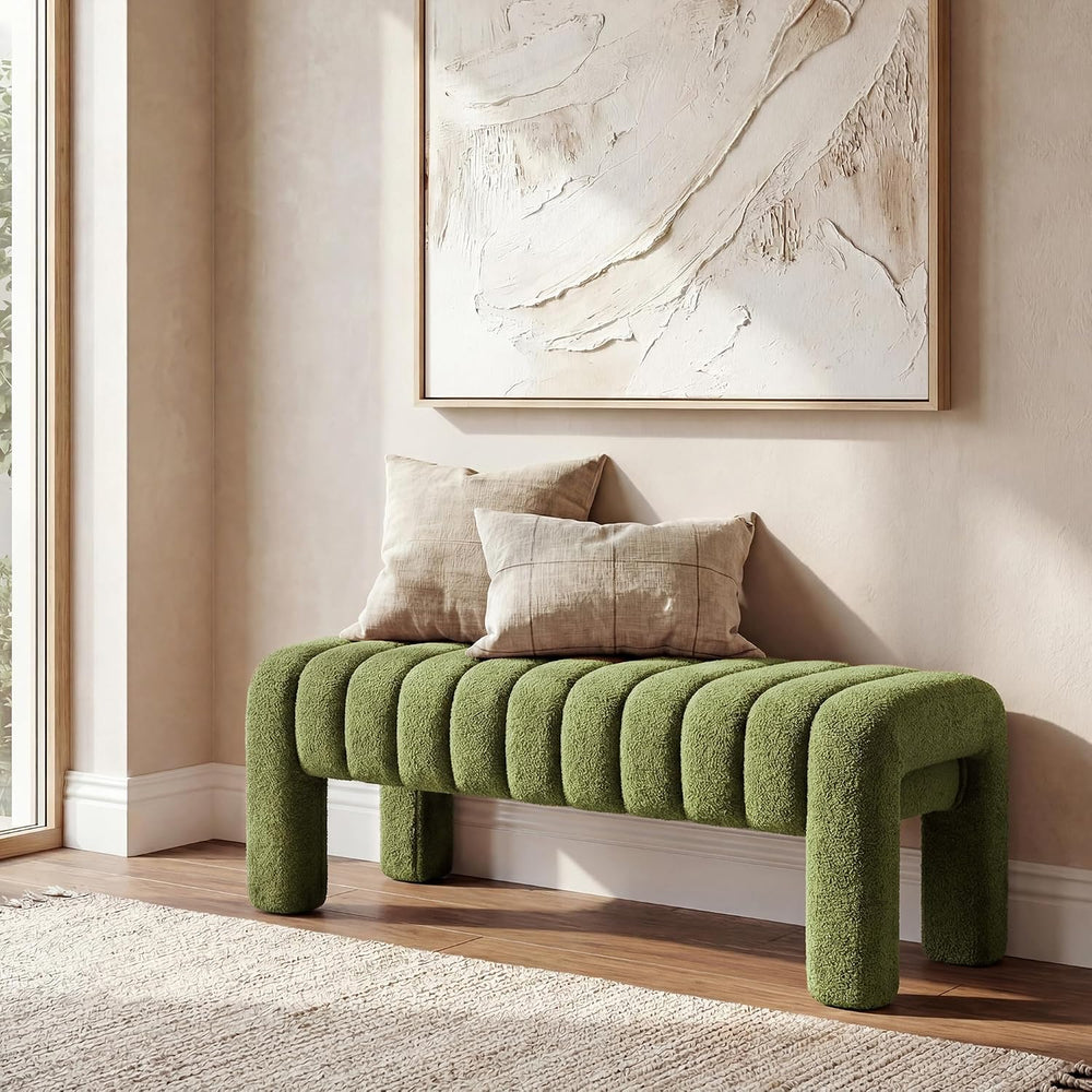 43.3" Dining Room Bench, Green Tufted Upholstered End of Bed Bench, Mode...