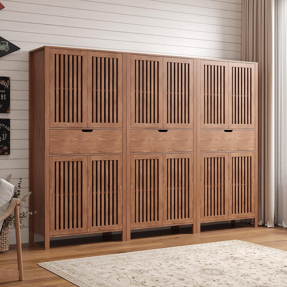 BVIUNTWO Set of 3 Farmhouse Tall Storage Cabinets, Wooden Kitchen Pantry Cupb...