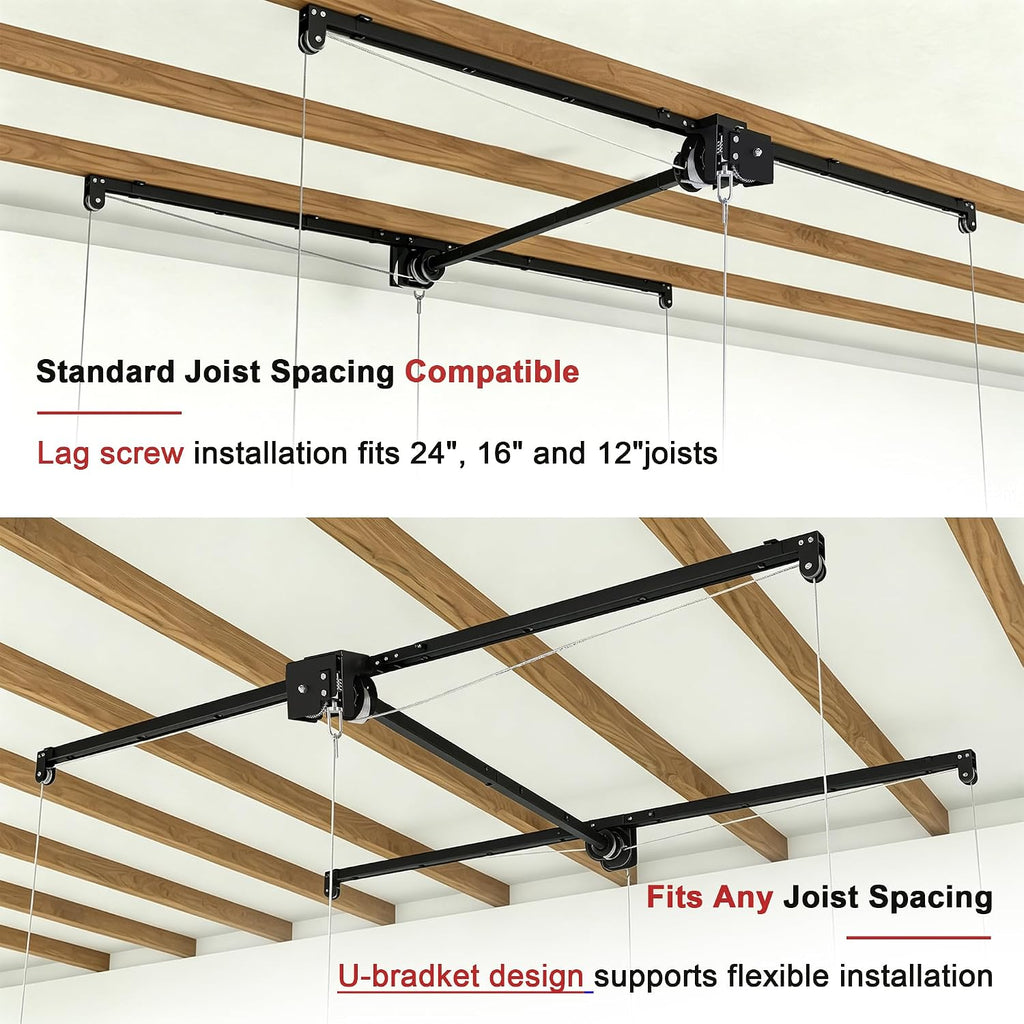 4x8 FT Overhead Garage Storage Rack for High Ceilings 10-12 FT, 350Lbs Heavy-duty Steel Garage Ceiling Rack with Safety Lock, Ideal for Overhead Storage Mounted Lift System and Garage Organizer