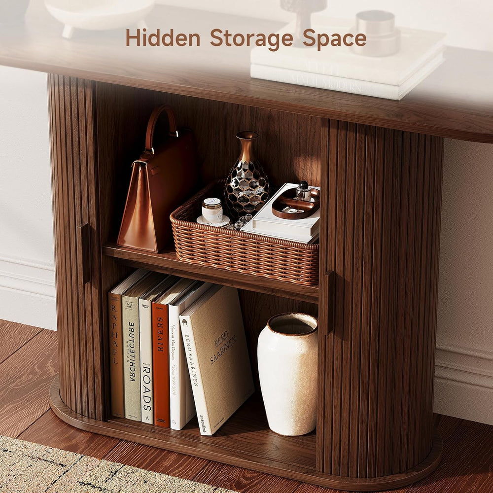 ONBRILL 55" Console Table with Storage,Fluted Entryway Tables, Walnut | ...