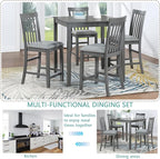 KEIKI 5-Piece Counter Height Dining Table Set with Square Table and 4 Upholstered Vertical Slatted Backrset Chair, for 4 Person, Modern Wooden Table Set, Easy Assembly, for Kitchen, Dining Room, Gray