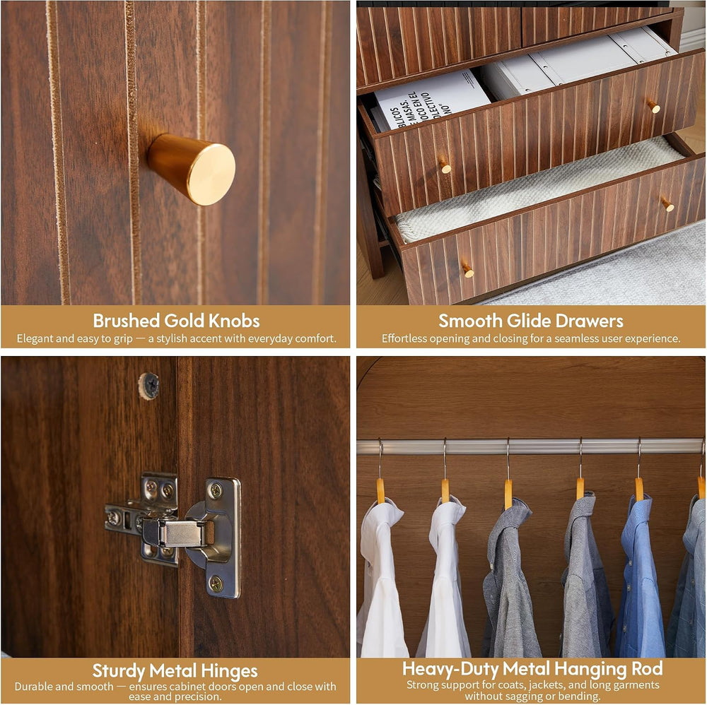 LEVNARY Arched Armoire Wardrobe Closet, Mid-Century Modern 2-Door Freestandin...