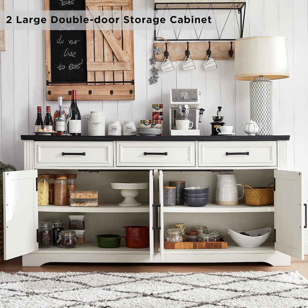 JXQTLINGMU 66" Farmhouse Buffet Cabinet with Storage, Sideboard Credenza...