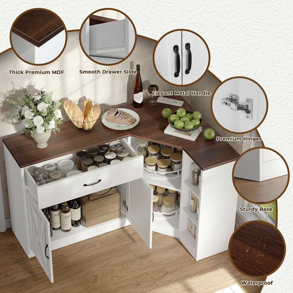 Corner Cabinet w/Charging Station, Kitchen Pantry w/Lazy Susan Turntable | Fa...