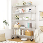 REIBII 72.8" Wire Shelving with Wheels,5 Tier 1653LBS Heavy Duty Shelves | Chrome rolling rack, 331 lbs/shelf, 5-tier, lockable wheels, rust-proof, adjustable height, tool-free, garage, kitchen